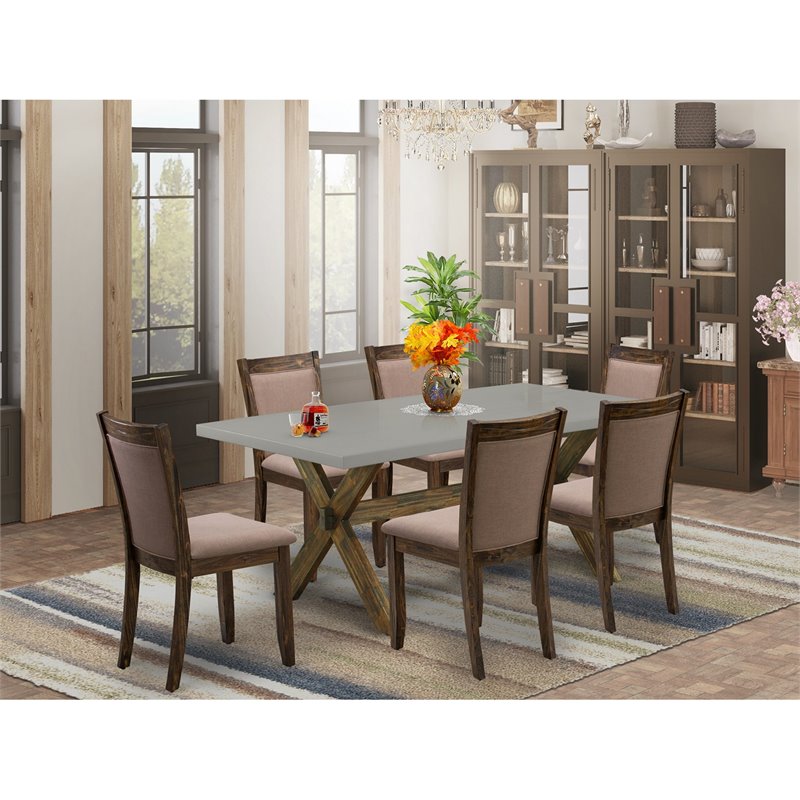 East West Furniture X-Style 7-Piece Wood Dining Set in Jacobean/Cement/Coffee