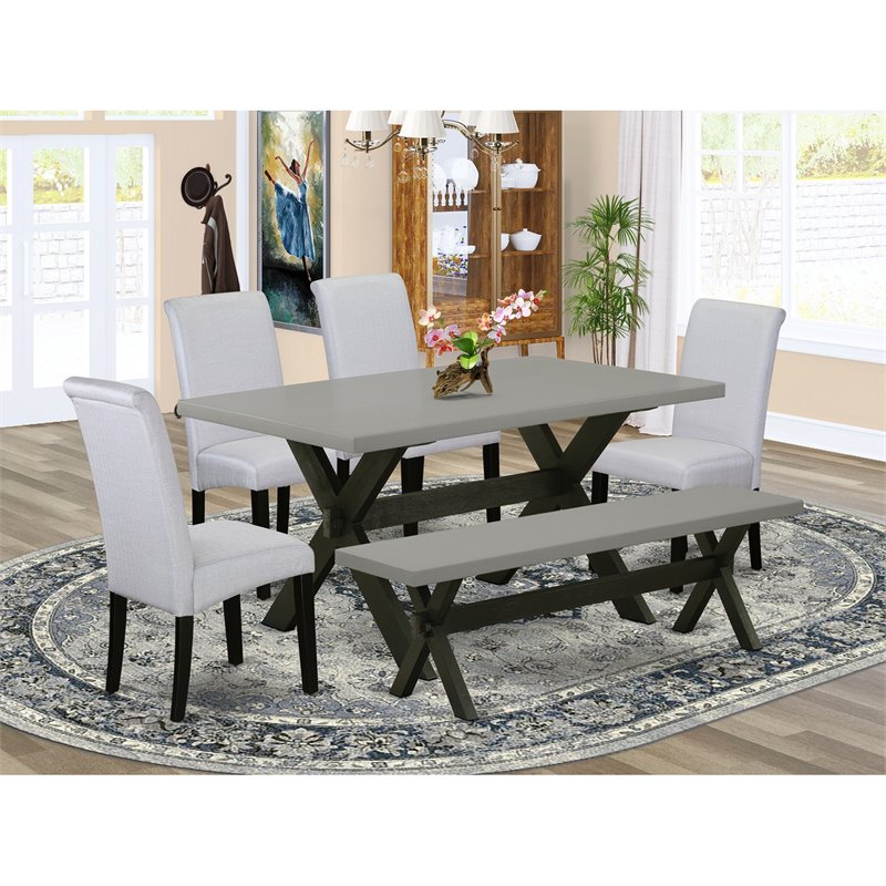 East West Furniture X-Style 6-Piece Wood Dining Set in Black/Cement/Gray