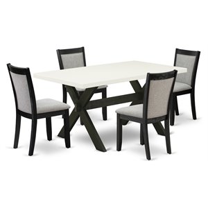 East West Furniture X-Style 5-Piece Wood Dining Set in White/Shitake Gray/Black