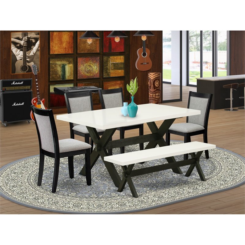 East West Furniture X-Style 6-Piece Wood Dining Set in White/Shitake Gray/Black