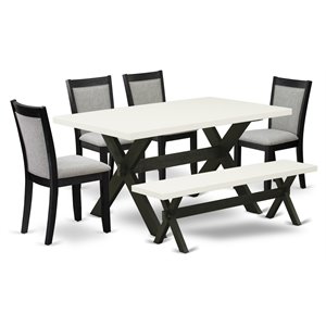 East West Furniture X-Style 6-Piece Wood Dining Set in White/Shitake Gray/Black