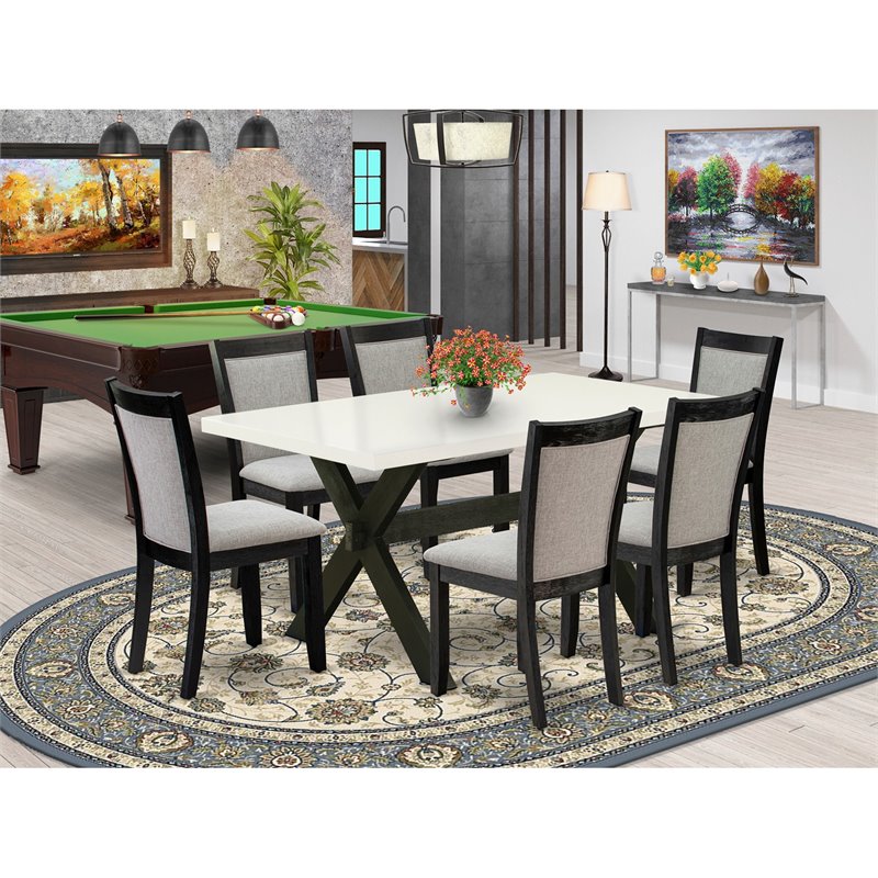 East West Furniture X-Style 7-Piece Wood Dining Set in White/Shitake Gray/Black