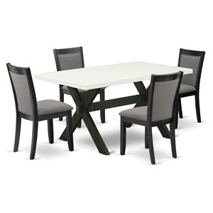East West Furniture X-Style 5-Piece Wood Dining Set in White/Dark Gray/Black
