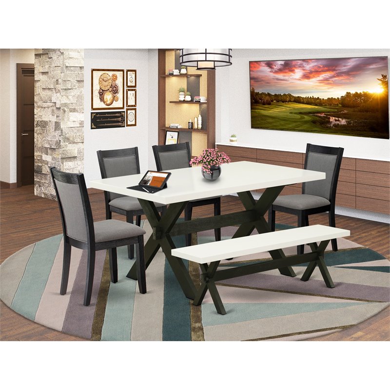 East West Furniture X-Style 6-Piece Wood Dining Set in White/Dark Gray/Black