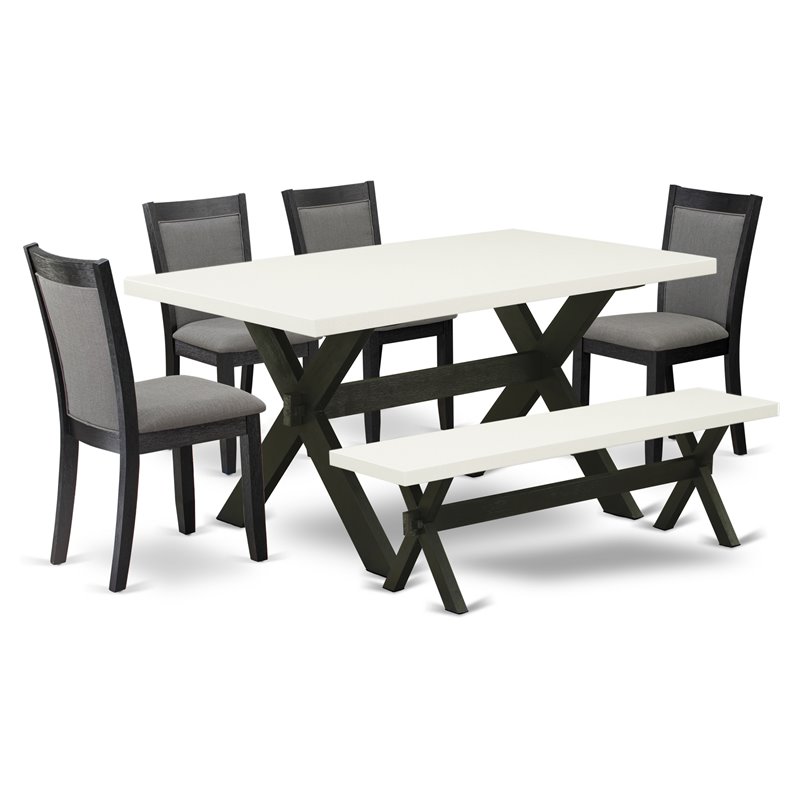 East West Furniture X-Style 6-Piece Wood Dining Set in White/Dark Gray/Black