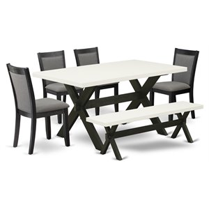 East West Furniture X-Style 6-Piece Wood Dining Set in White/Dark Gray/Black