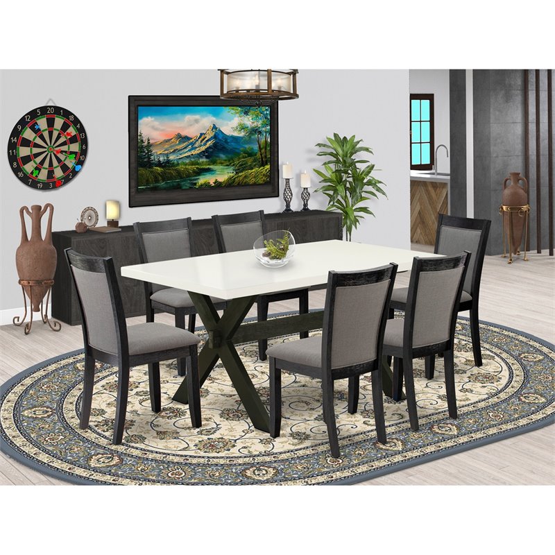 East West Furniture X-Style 7-Piece Wood Dining Set in White/Dark Gray/Black