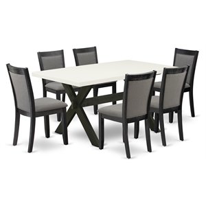East West Furniture X-Style 7-Piece Wood Dining Set in White/Dark Gray/Black