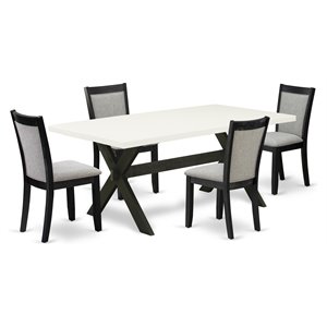 East West Furniture X-Style 5-Piece Wood Dining Set in White/Black/Shitake Gray