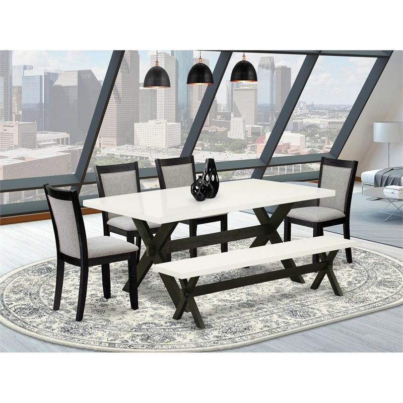 East West Furniture X-Style 6-Piece Wood Dining Set in White/Black/Shitake Gray