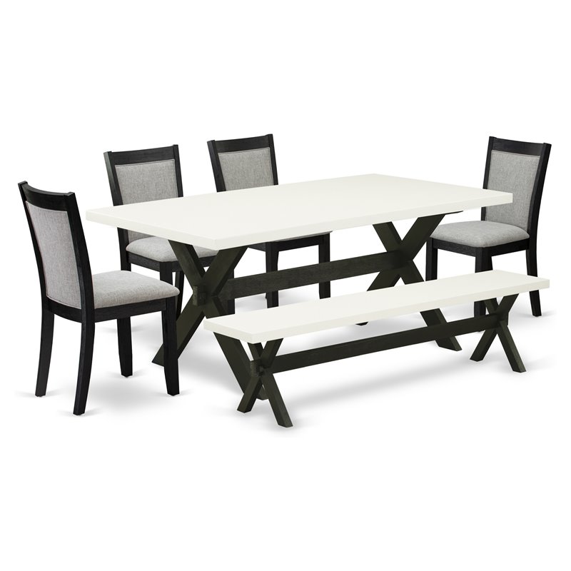 East West Furniture X-Style 6-Piece Wood Dining Set in White/Black/Shitake Gray