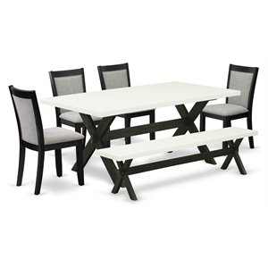 East West Furniture X-Style 6-Piece Wood Dining Set in White/Black/Shitake Gray