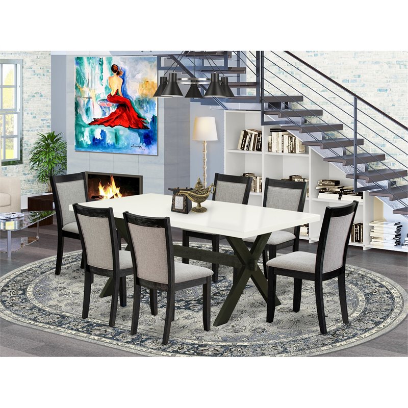 East West Furniture X-Style 7-Piece Wood Dining Set in White/Black/Shitake Gray