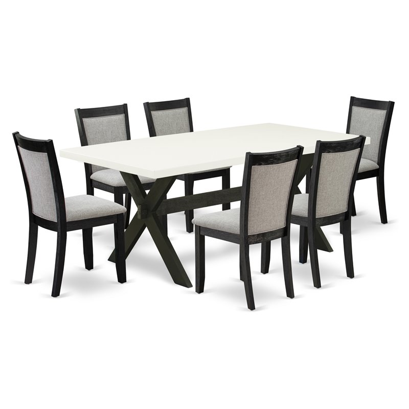 East West Furniture X-Style 7-Piece Wood Dining Set in White/Black/Shitake Gray