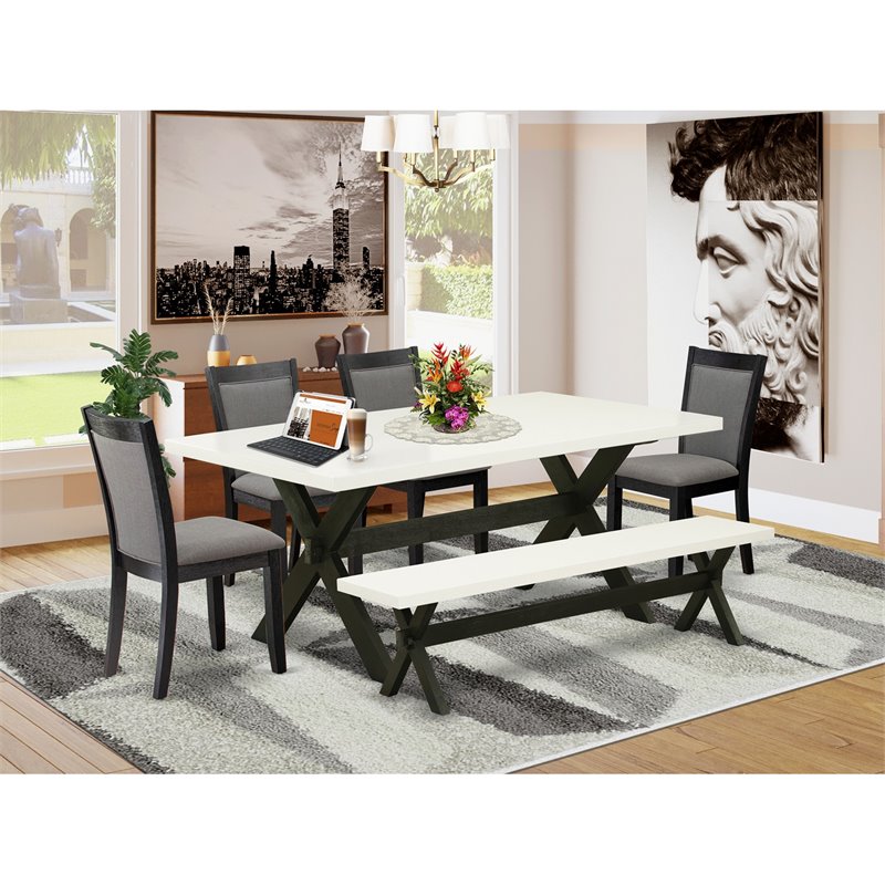 East West Furniture X-Style 6-Piece Wood Dining Set in White/Black/Dark Gray