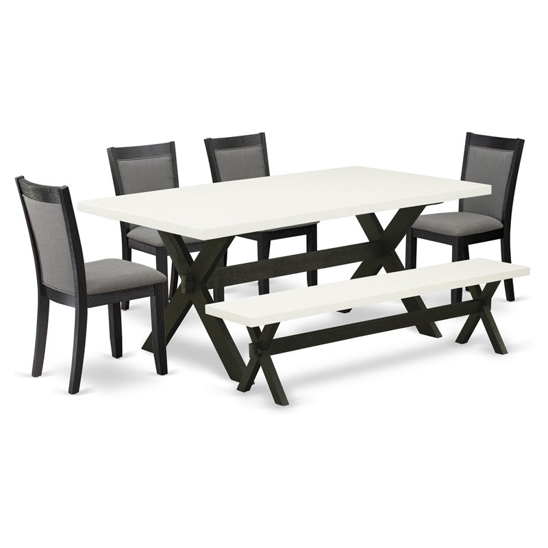 East West Furniture X-Style 6-Piece Wood Dining Set in White/Black/Dark Gray