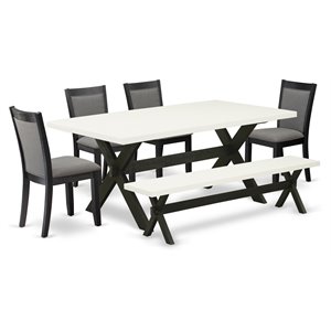 East West Furniture X-Style 6-Piece Wood Dining Set in White/Black/Dark Gray