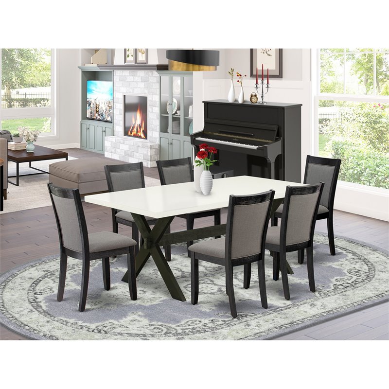 East West Furniture X-Style 7-Piece Wood Dining Set in White/Black/Dark Gray