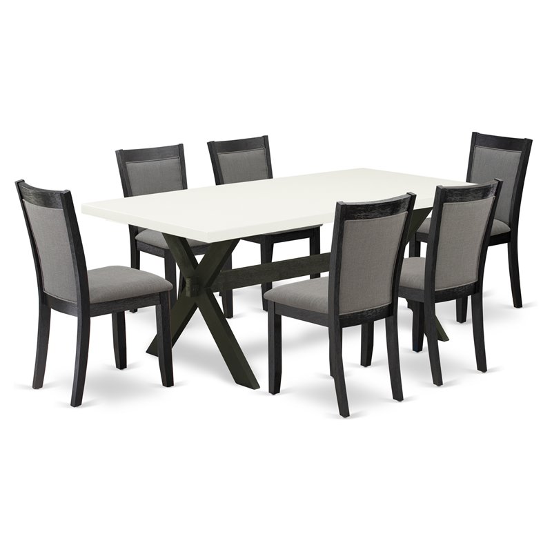East West Furniture X-Style 7-Piece Wood Dining Set in White/Black/Dark Gray