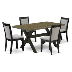 East West Furniture X-Style 5-Piece Wooden Dining Set in Black/Jacobean/Gray