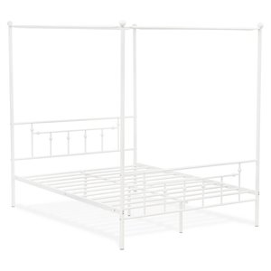 East West Furniture Anniston Traditional Metal Queen Bed Frame in White