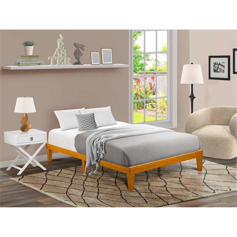 East West Furniture Denton Engineered Wood Queen Flatform Bed in Rustic Oak