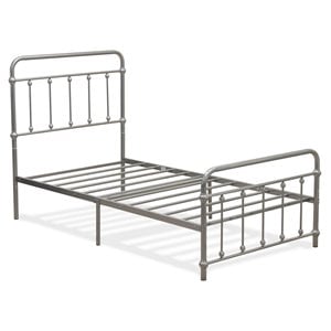 East West Furniture Garland Traditional Metal Twin Bed Frame in Silver