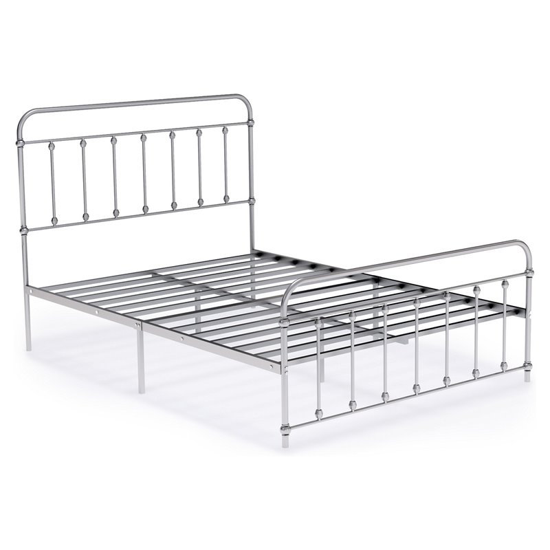 East West Furniture Garland Traditional Metal Full Bed Frame in Silver