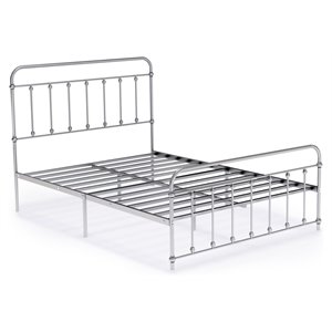 East West Furniture Garland Traditional Metal Full Bed Frame in Silver