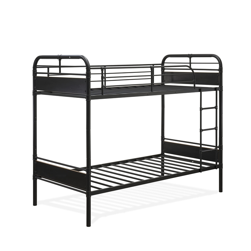 East West Furniture Hedley Traditional Wood and Metal Bunk Bed in Black
