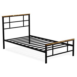 East West Furniture Ingram Traditional Metal and Wood Twin Bed Frame in Black