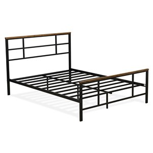 East West Furniture Ingram Traditional Metal and Wood Full Bed Frame in Black