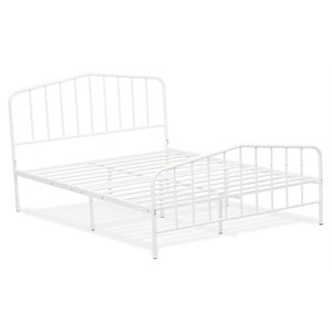 East West Furniture Kemah Traditional Metal Queen Bed Frame in White