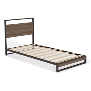 East West Furniture Wilson Metal and Wood Twin Bed Frame in Black/Brown