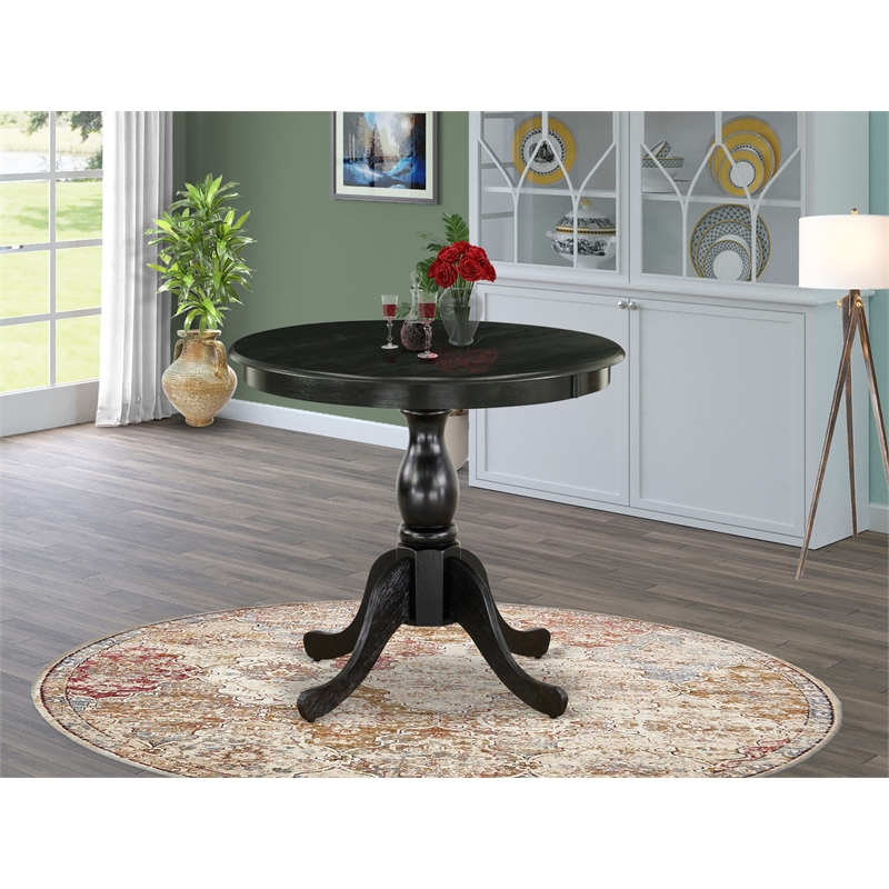 East West Furniture Round Table in Cherry Table Top and Black Pedestal Leg