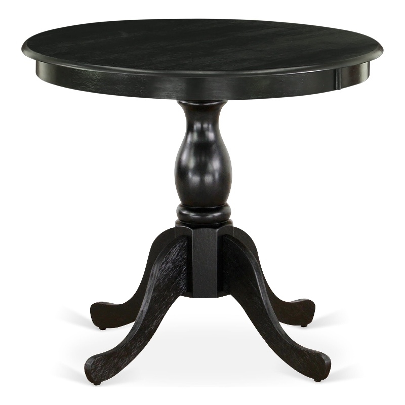 East West Furniture Round Table in Cherry Table Top and Black Pedestal Leg