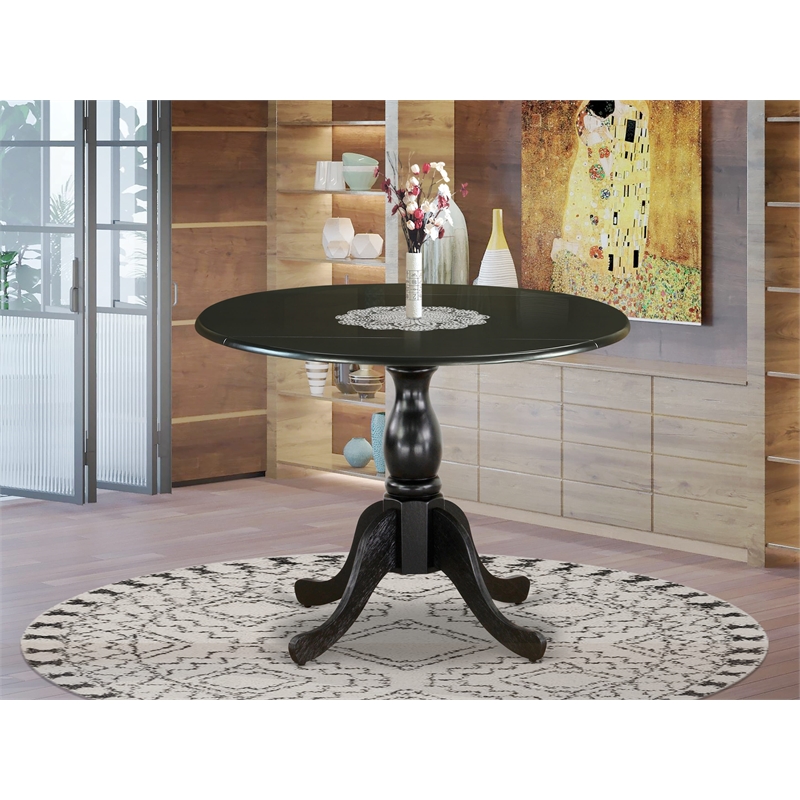 East West Furniture Round Dining Table in Black Table Top and Black Pedestal Leg