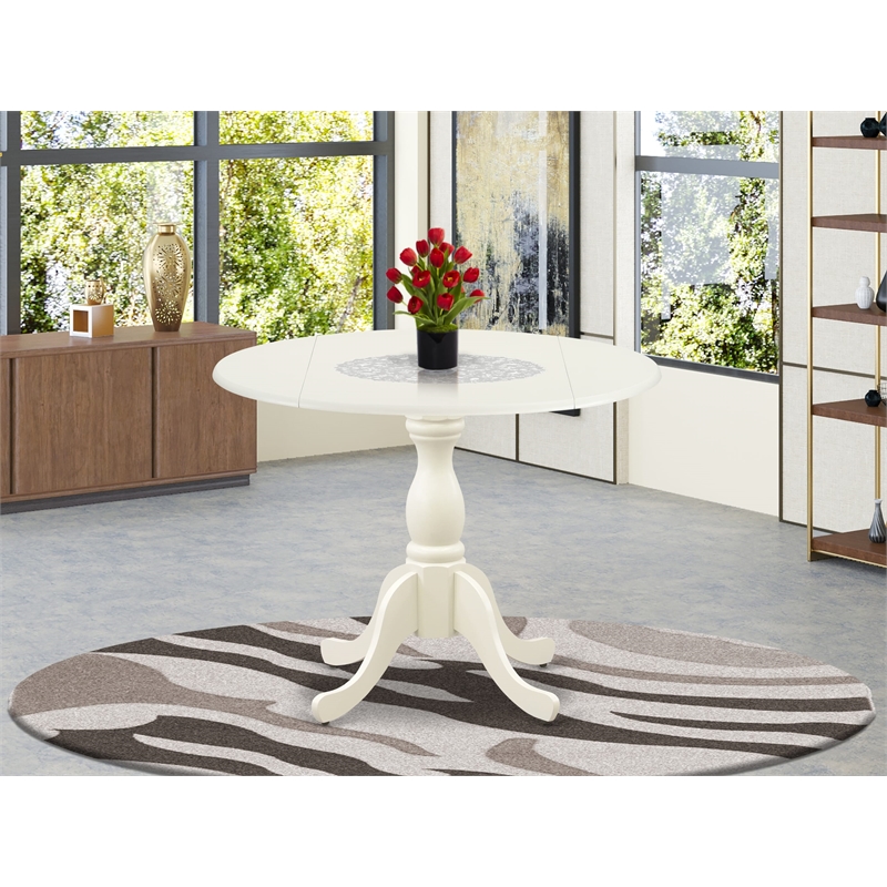 East West Furniture Kitchen Table Linen White Top and Linen White Pedestal Leg