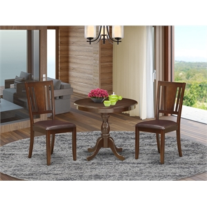 East West Furniture Dining Room Table and 3 Black PU Leather Chair in Mahogany