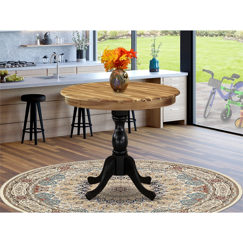 AMT-ANB-TP - Dining Table for Compact Space - Natural Top & Black Pedestal