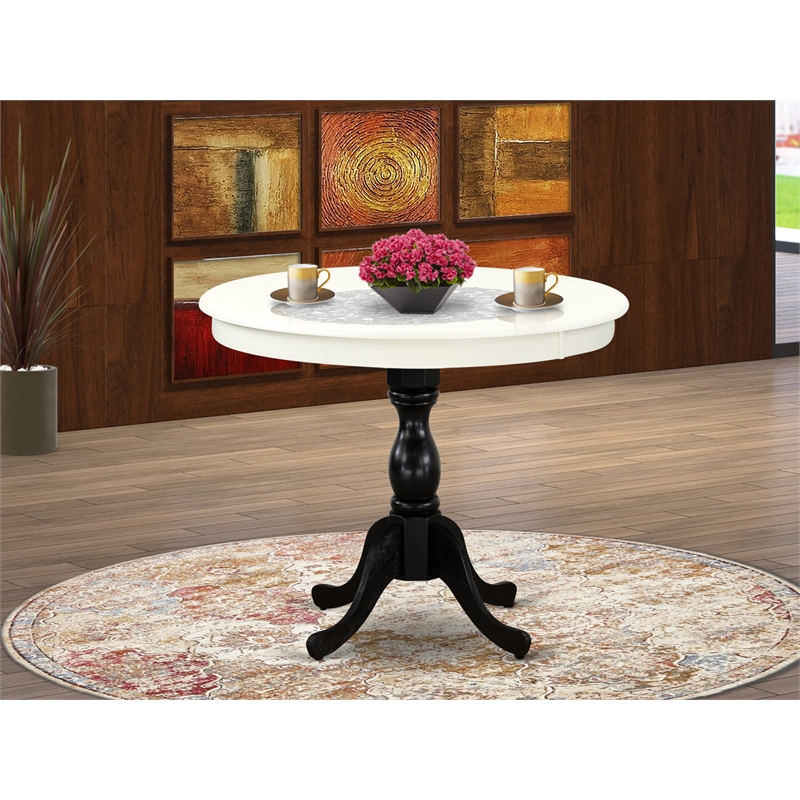 AMT-LBL-TP - Kitchen Table for Small Space - Linen White Top & Black Pedestal