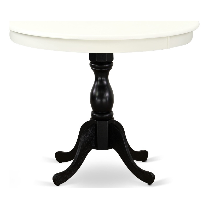 AMT-LBL-TP - Kitchen Table for Small Space - Linen White Top & Black Pedestal