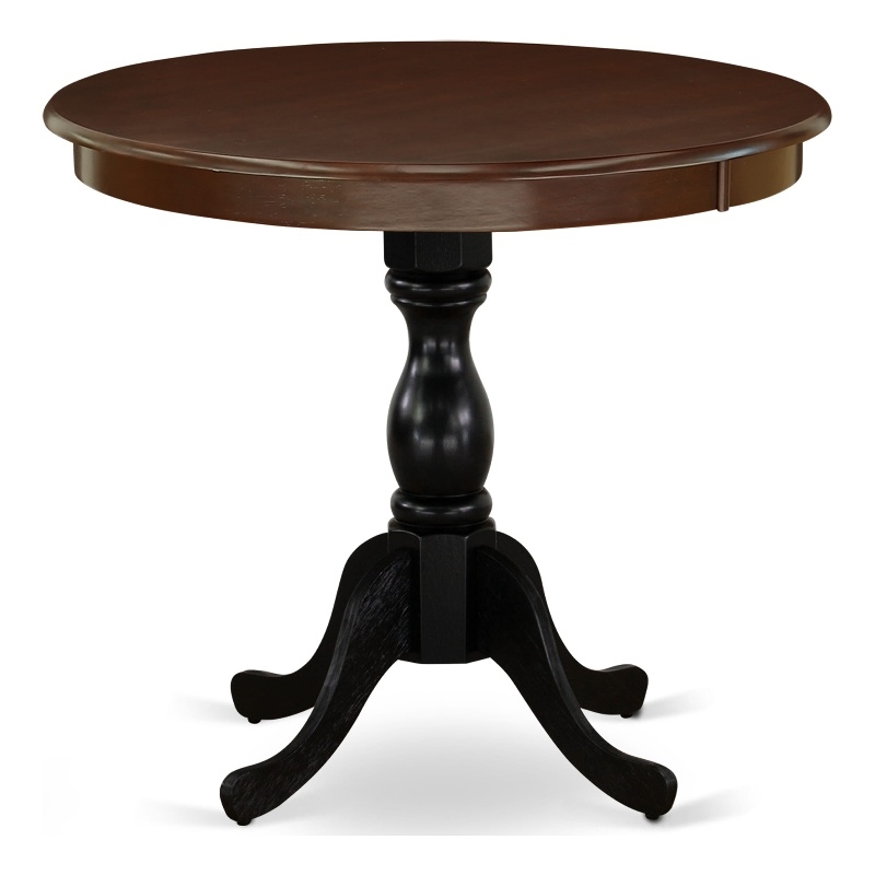 AMT-MBL-TP - Round Table for Compact Space - Mahogany Top & Black Pedestal