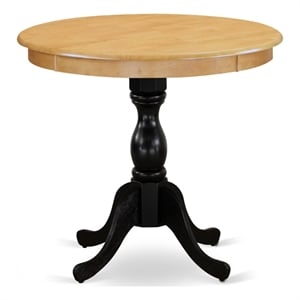 AMT-OBL-TP - Round Dining Room Table for Small Space - Oak Top & Black Pedestal