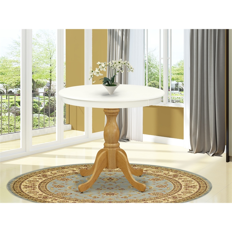 AST-LOK-TP - Dining Table - Linen White Table Top and Oak Pedestal Leg Finish