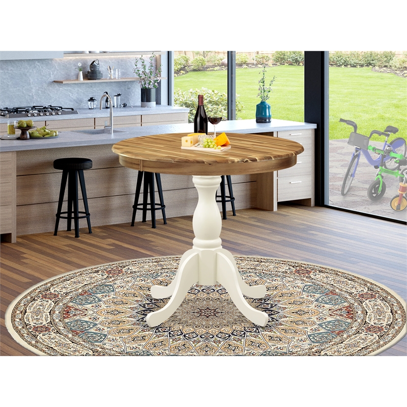 AST-NLW-TP - Dining Table - Natural Top and Linen White Pedestal Leg Finish