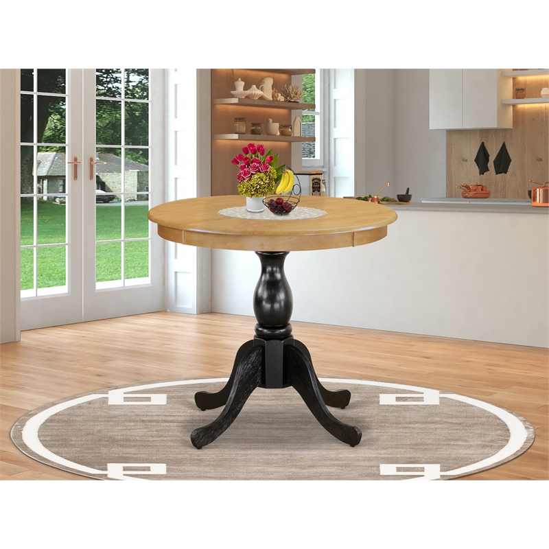 AST-OBK-TP - Mid Century Table - Oak Table Top and Black Pedestal Leg Finish