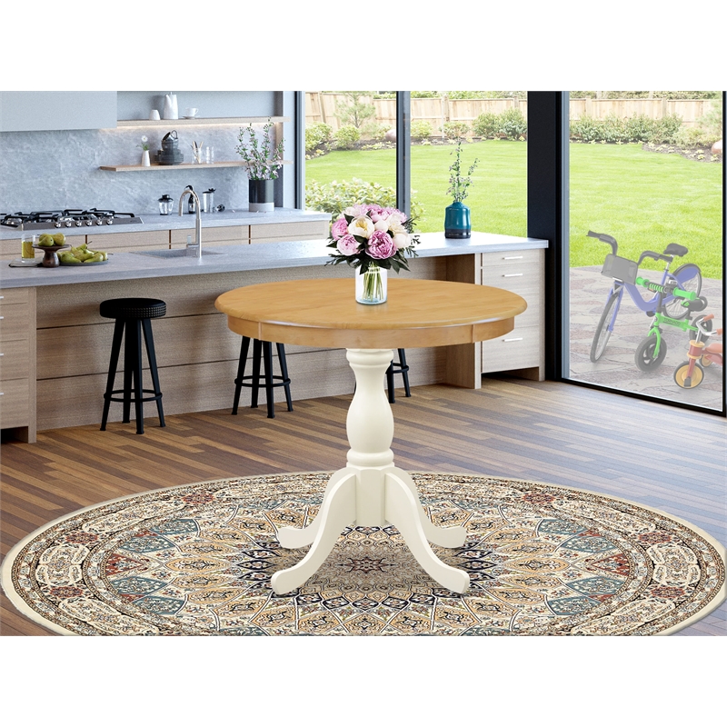 AST-OLW-TP - Dining Table - Oak Table Top and Linen White Pedestal Leg Finish