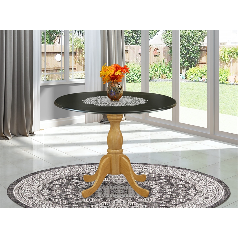 DST-BOK-TP - Dining Table - Black Table Top and Oak Pedestal Leg Finish