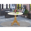 DST-LOK-TP - Dining Table - Linen White Table Top and Oak Pedestal Leg Finish
